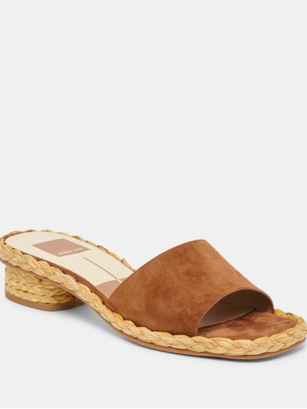 Dolce Vita Camel Suede Slide Sandal with Braided Rope Heel